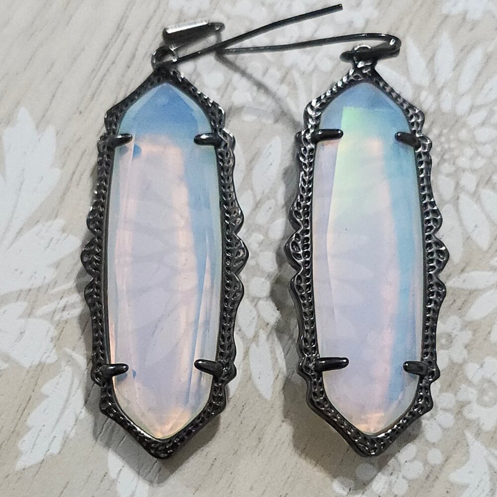 Kendra Scott Iridescent Opalite Francie Gunmetal Black Drop Earrings